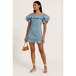 NWT The Vampire's Wife Crybaby Babydoll Mini Dress UK 14 US 10 Blue Floral Linen